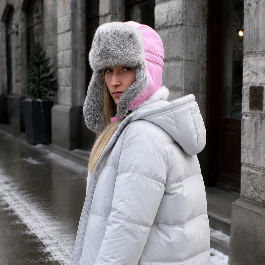 Rabbit Fur Ushanka Hat — Pink