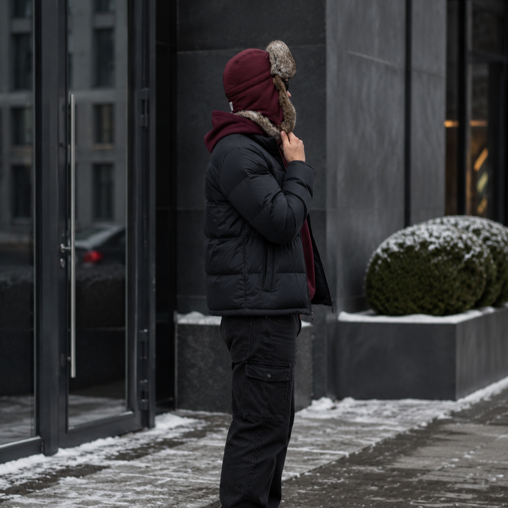Rabbit Fur Ushanka Hat — Burgundy