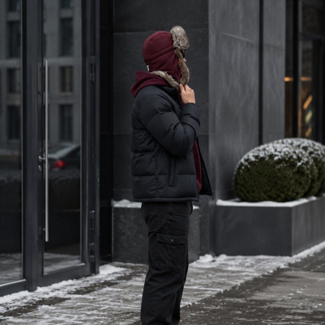 Rabbit Fur Ushanka Hat — Burgundy