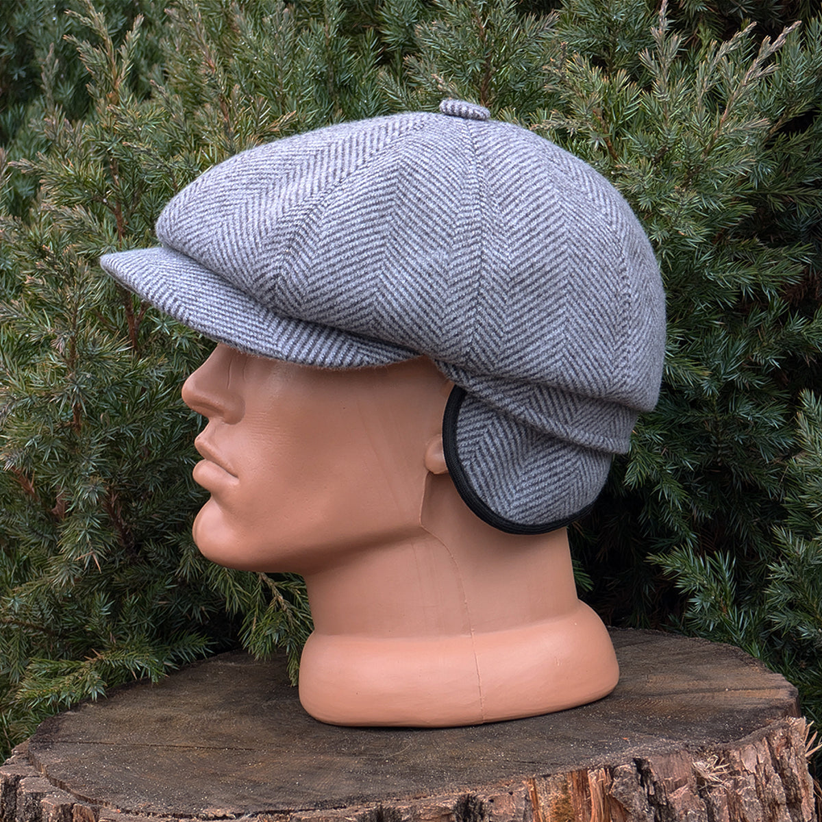 Gray Herringbone Newsboy Cap