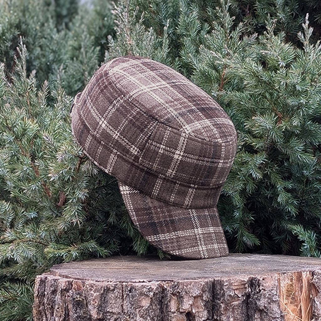 Cadet Cap in Tweed, Brown Plaid