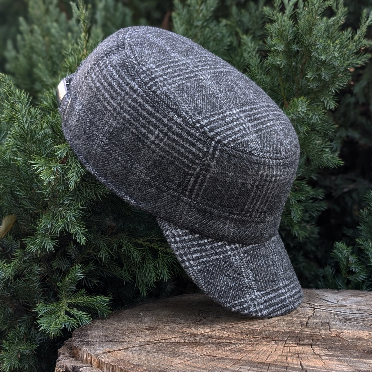 Cadet Cap in Tweed, Gray Plaid