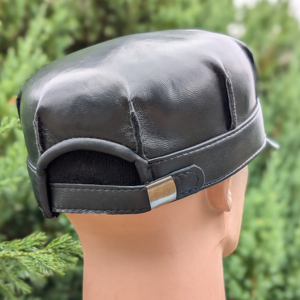Cadet Cap in Genuine Leather, Black