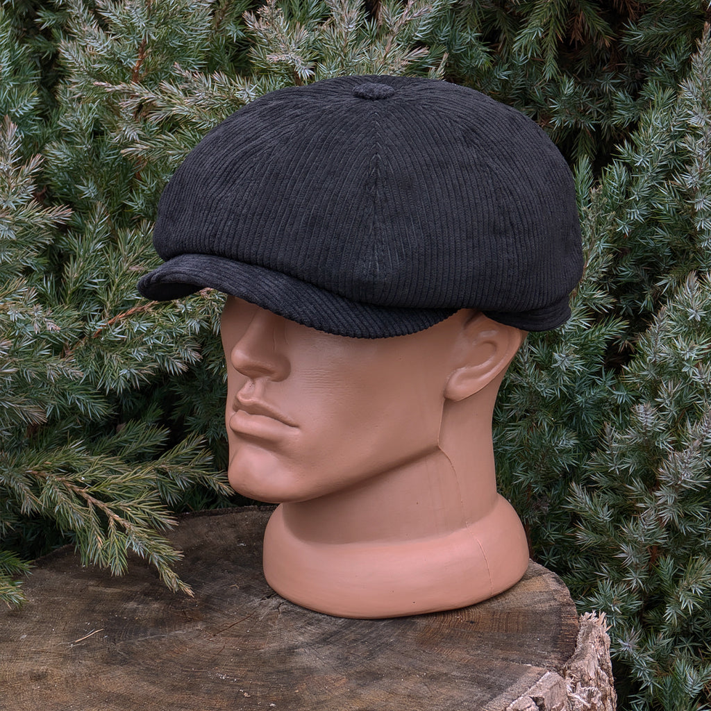 Black Corduroy Newsboy Cap