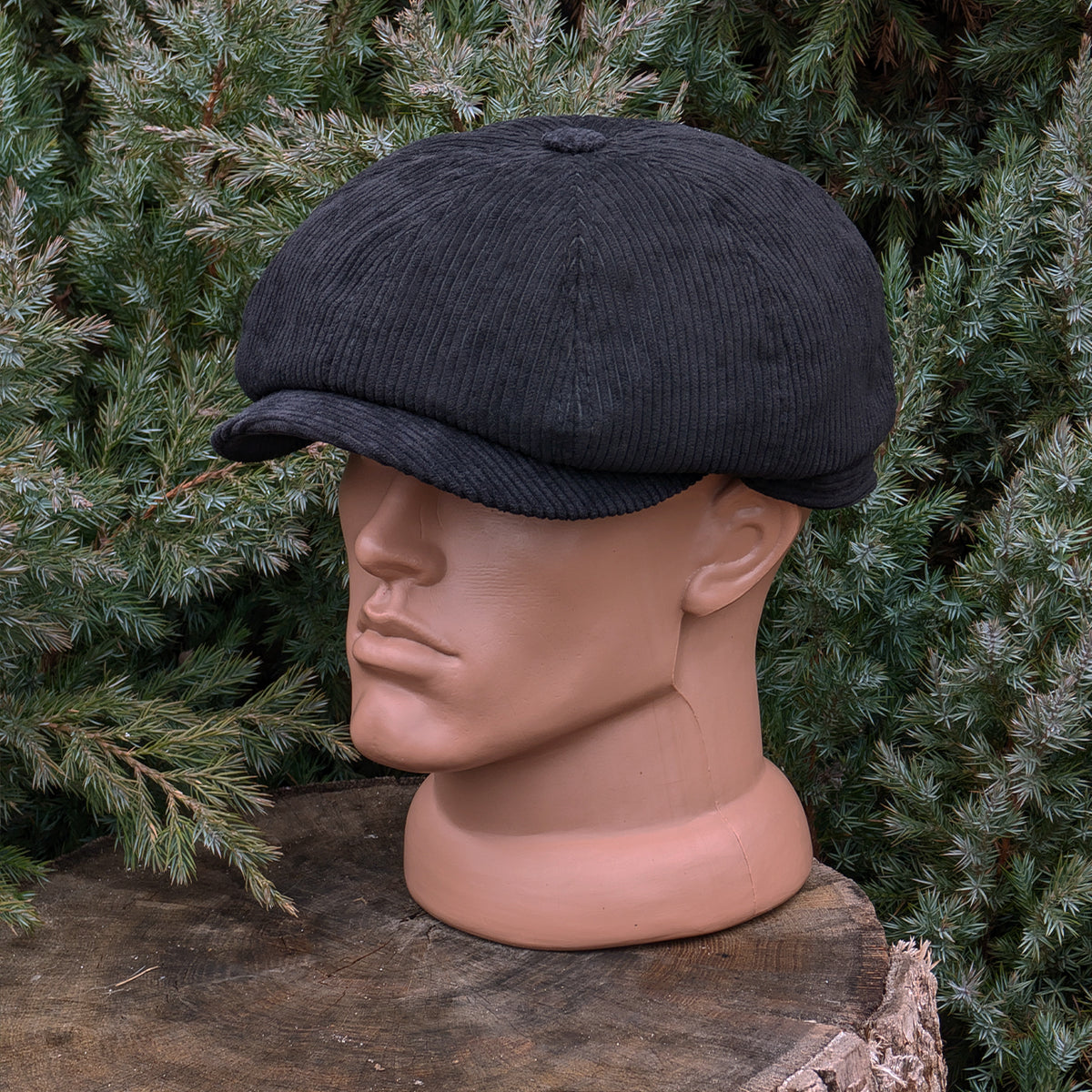 Black Corduroy Newsboy Cap