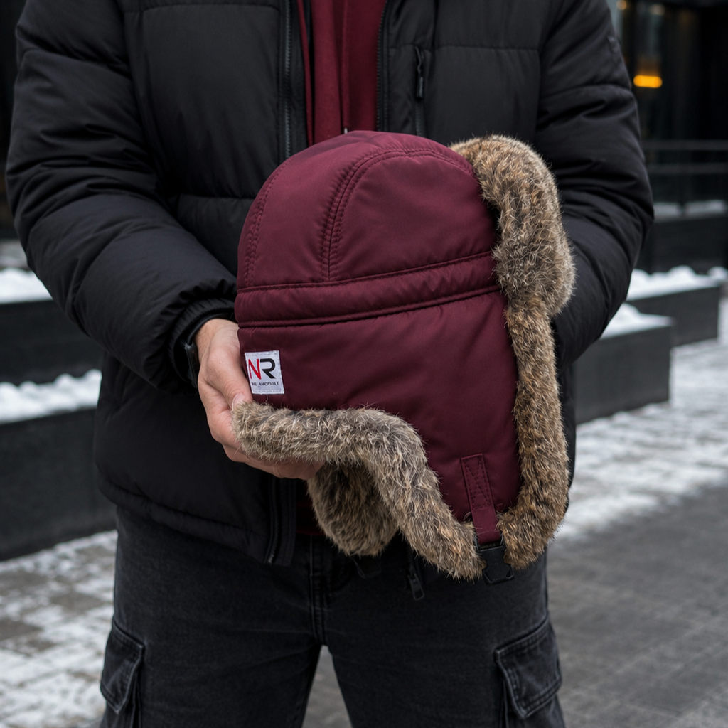 Rabbit Fur Ushanka Hat — Burgundy