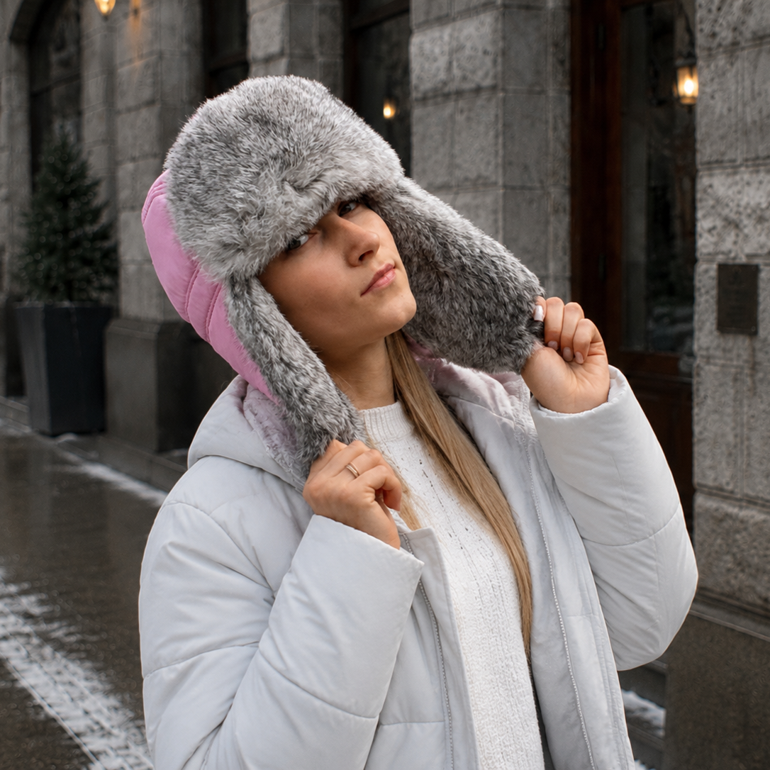 Rabbit Fur Ushanka Hat — Pink