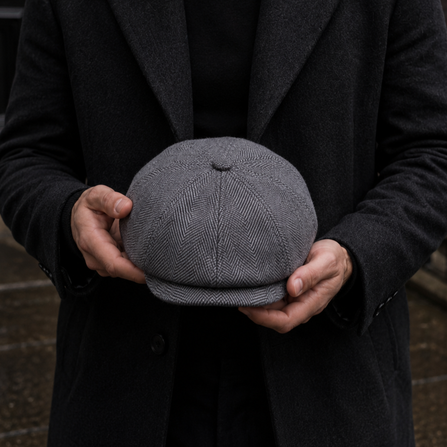 Gray Herringbone Newsboy Cap