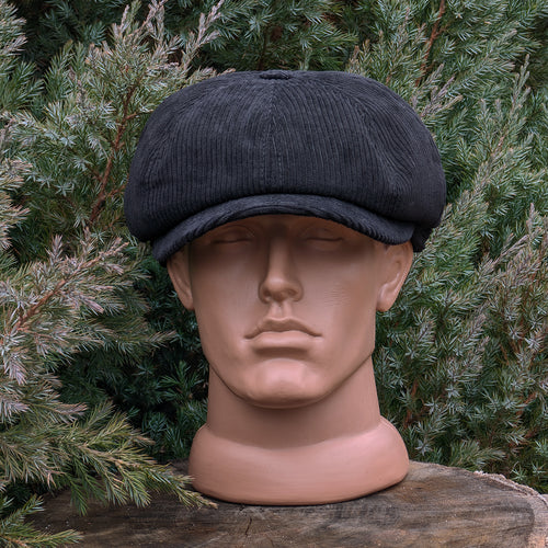 Black Corduroy Newsboy Cap