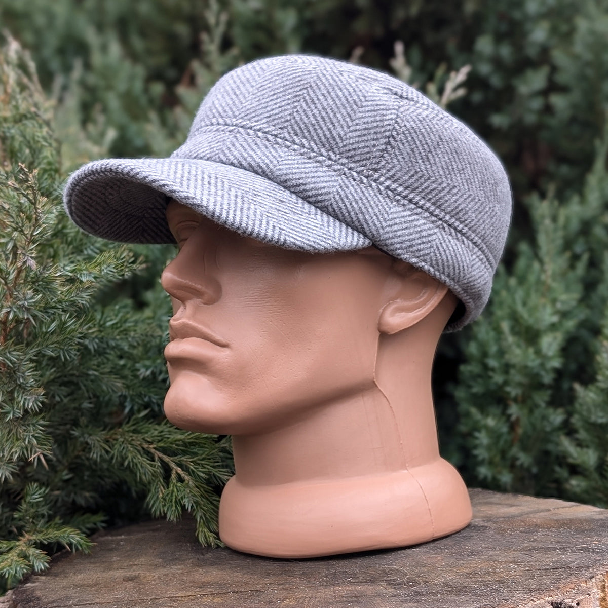 Cadet Cap in Tweed, Gray Herringbone
