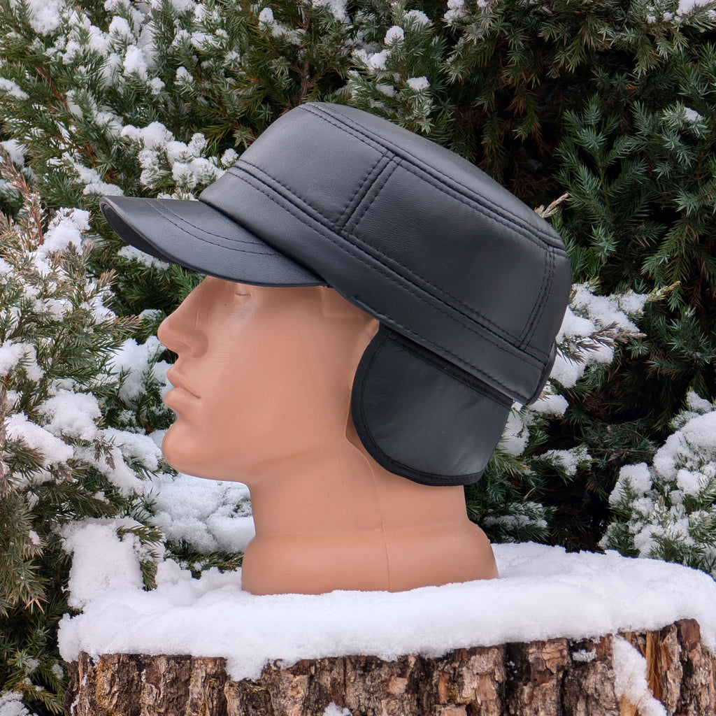 Cadet Cap in Genuine Leather, Black