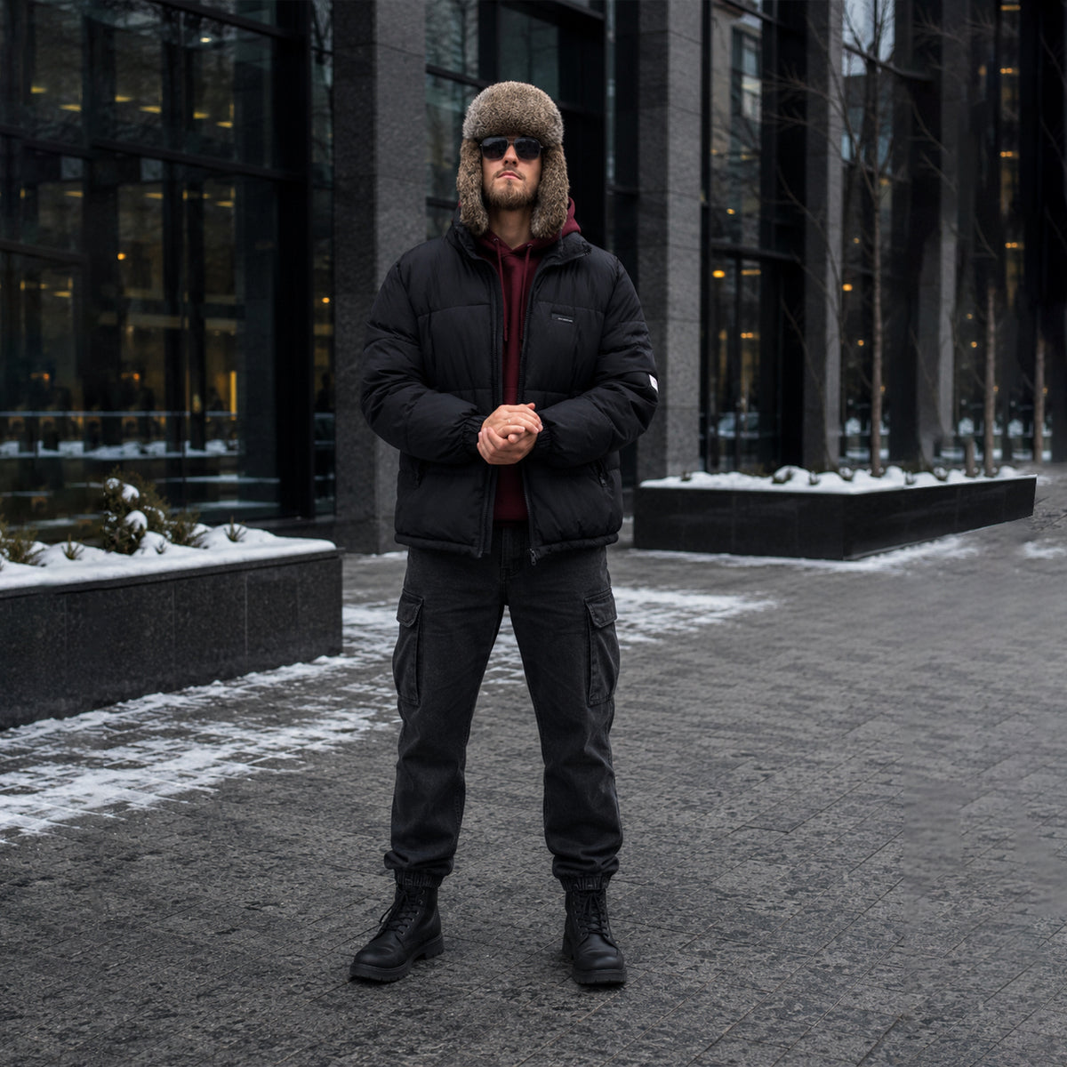 Rabbit Fur Ushanka Hat — Burgundy