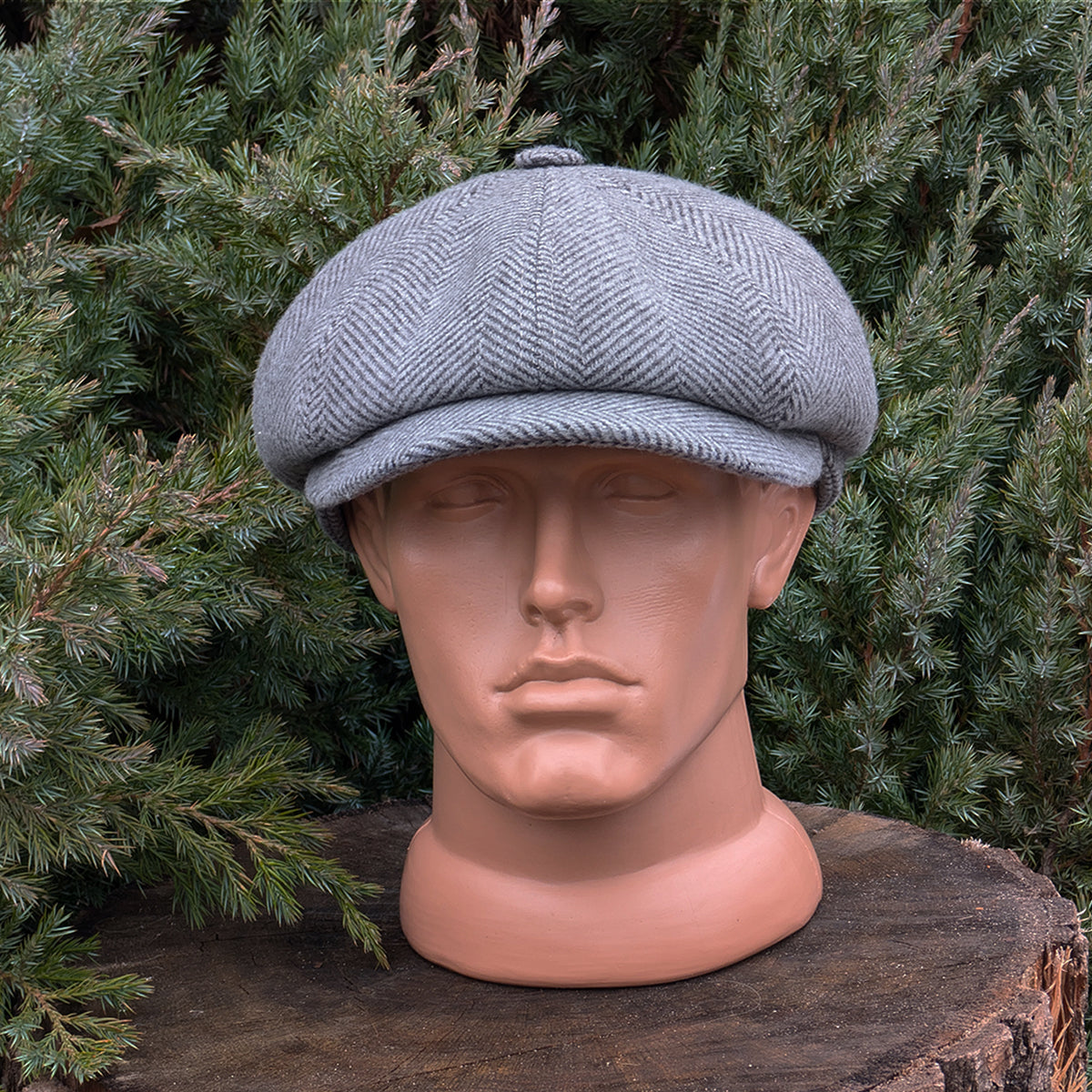 Gray Herringbone Newsboy Cap