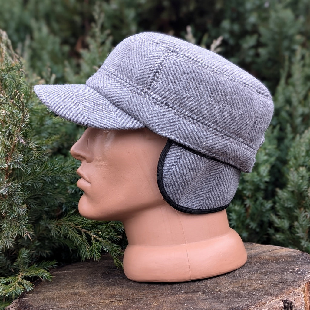 Cadet Cap in Tweed, Gray Herringbone