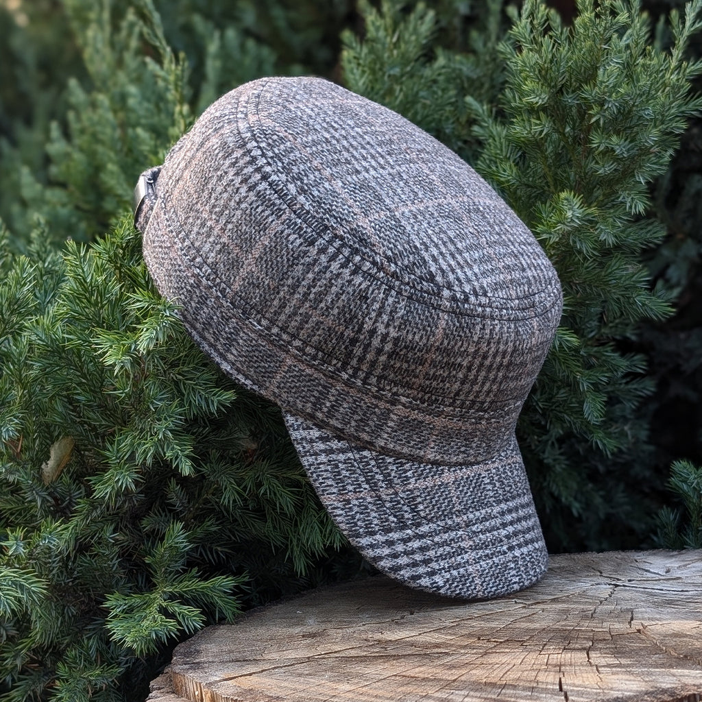 Cadet Cap in Tweed, Beige Plaid