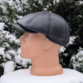 Black Genuine Leather Newsboy Cap