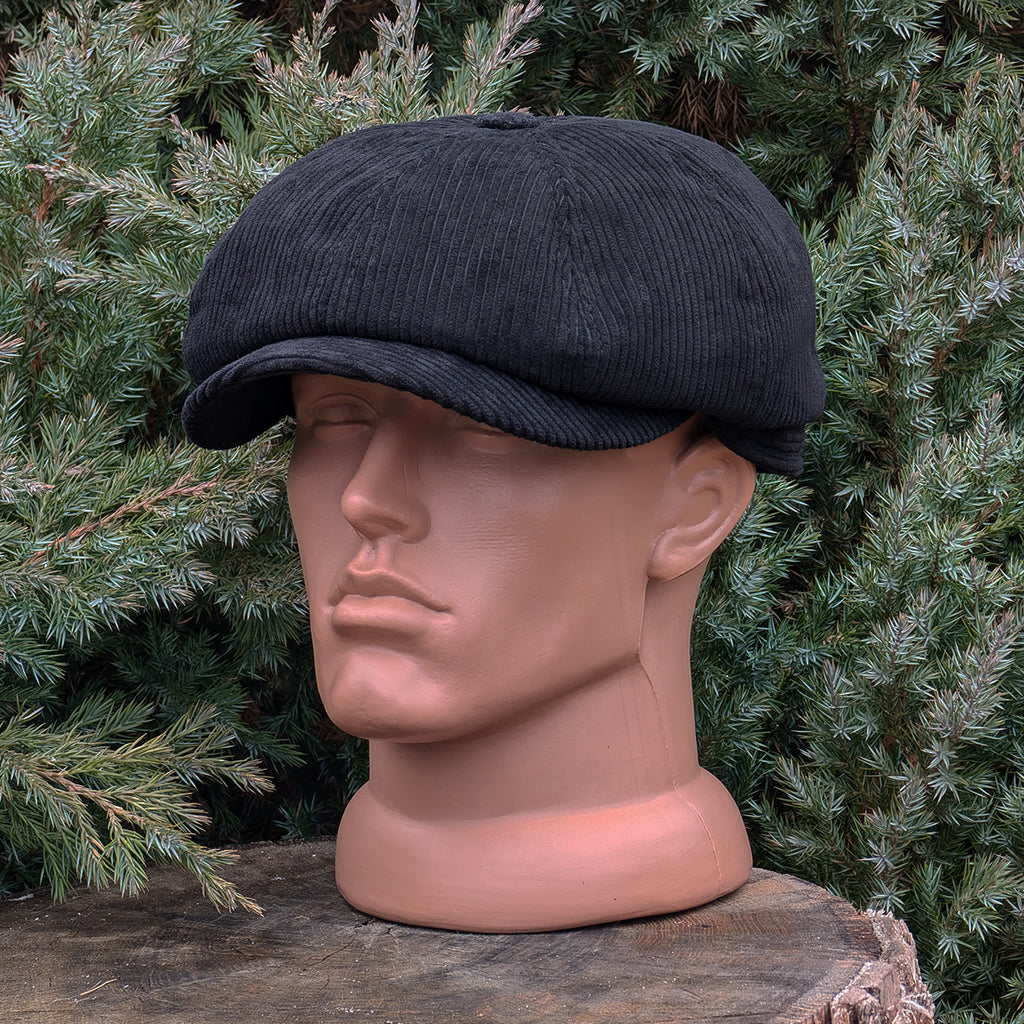 Black Corduroy Newsboy Cap