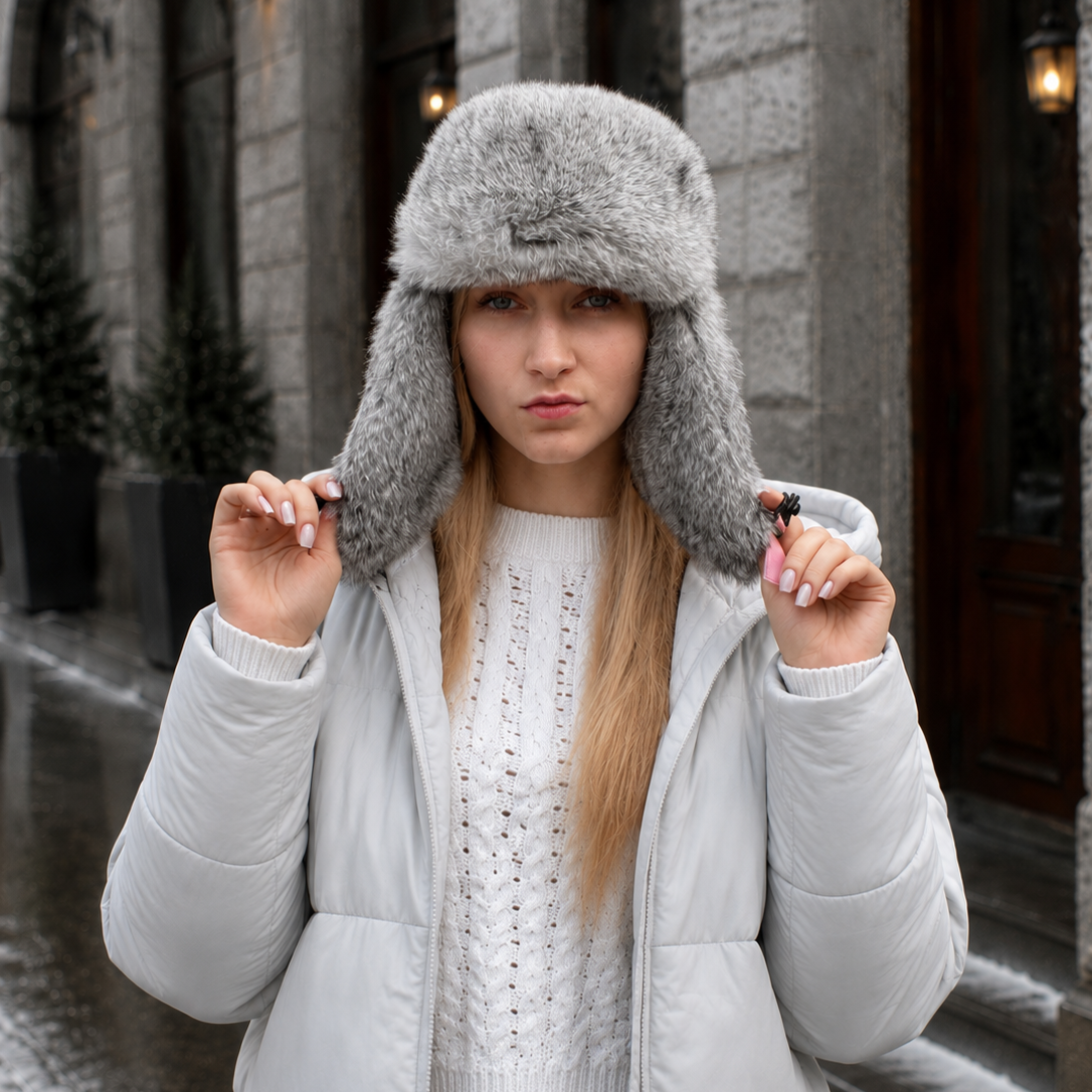 Rabbit Fur Ushanka Hat — Pink