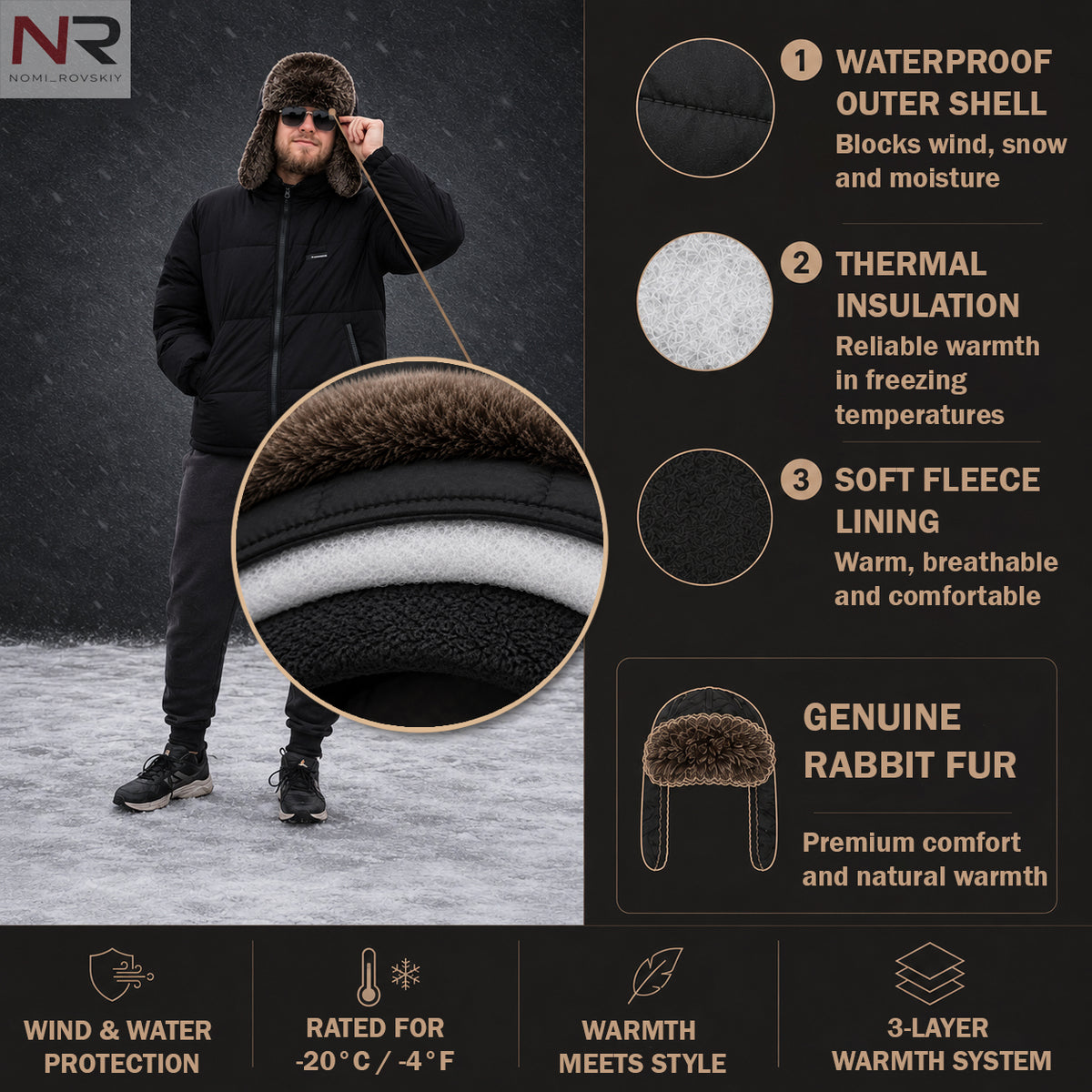 Rabbit Fur Ushanka Hat — Burgundy