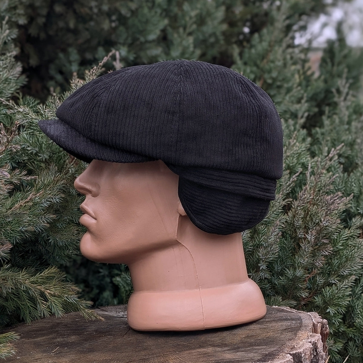 Black Corduroy Newsboy Cap