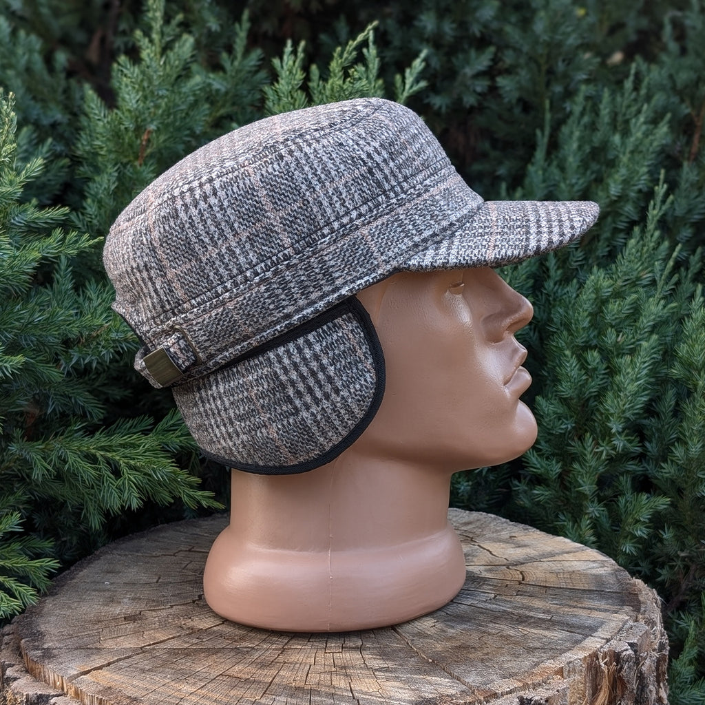 Cadet Cap in Tweed, Beige Plaid