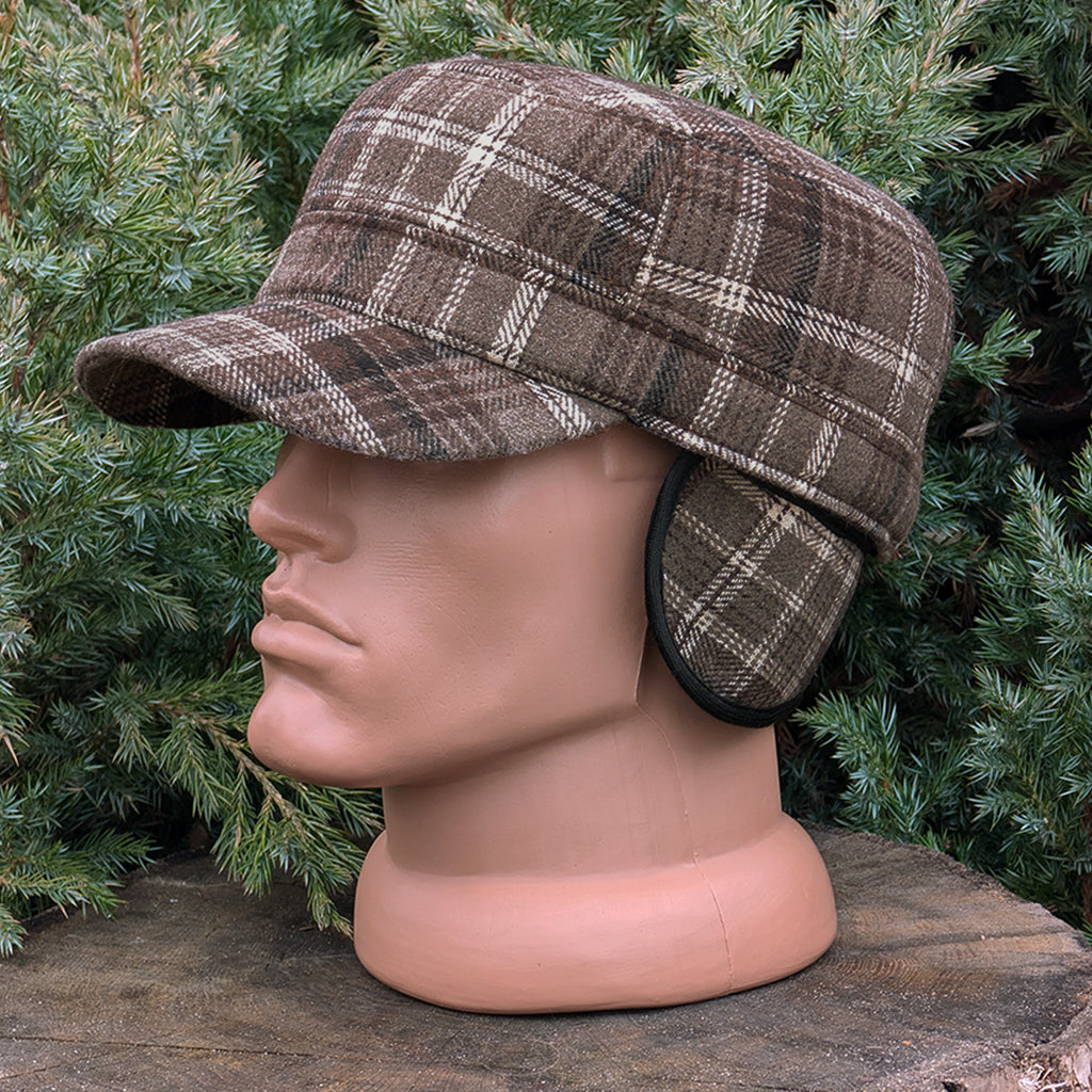 Cadet Cap in Tweed, Brown Plaid