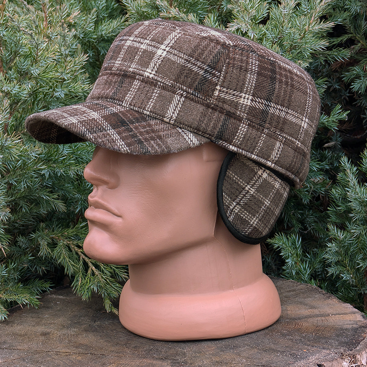 Cadet Cap in Tweed, Brown Plaid