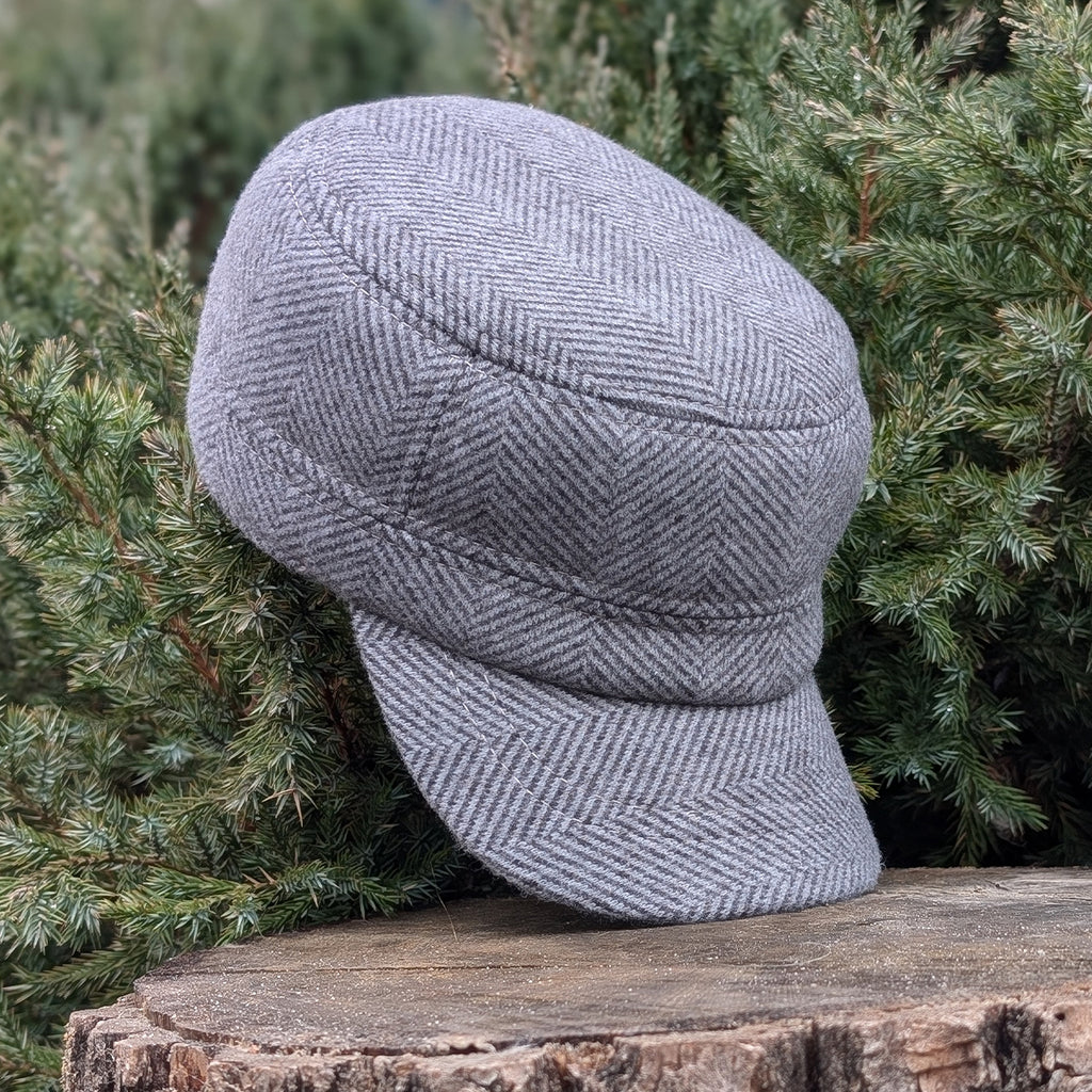 Cadet Cap in Tweed, Gray Herringbone