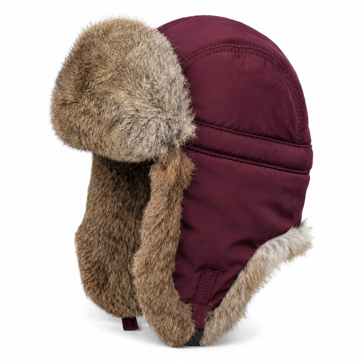 Rabbit Fur Ushanka Hat — Burgundy
