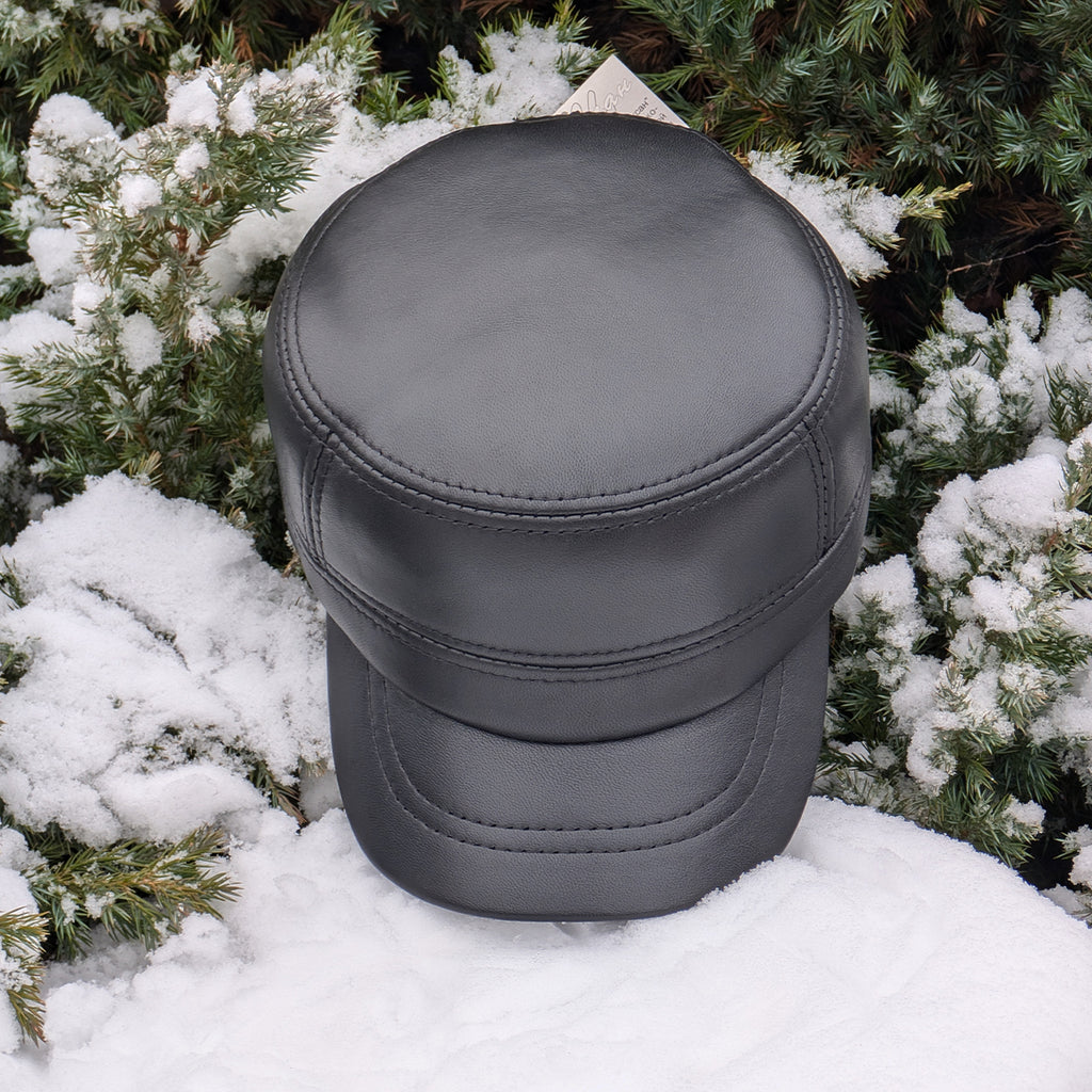 Cadet Cap in Genuine Leather, Black