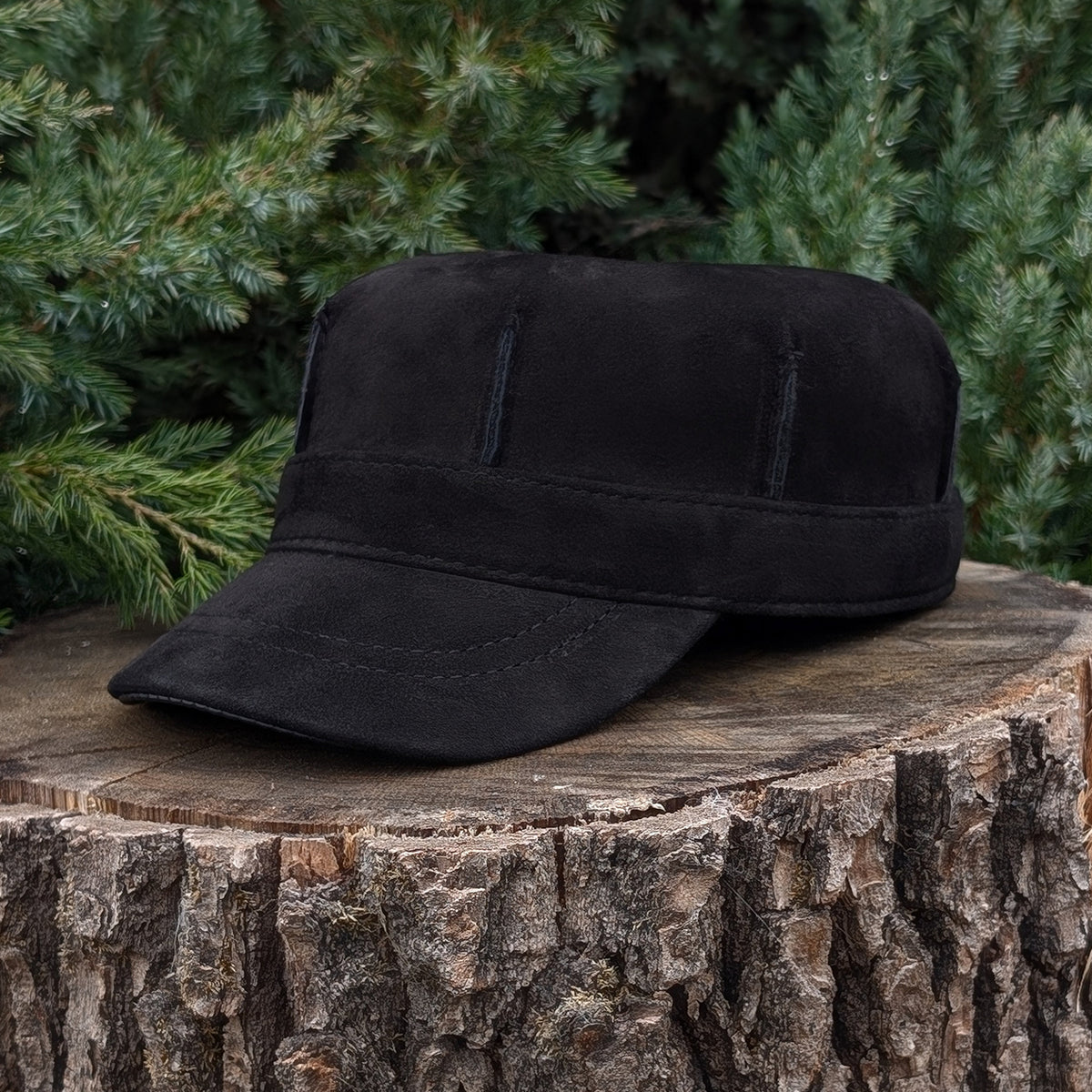 Cadet Cap in Genuine Suede, Black