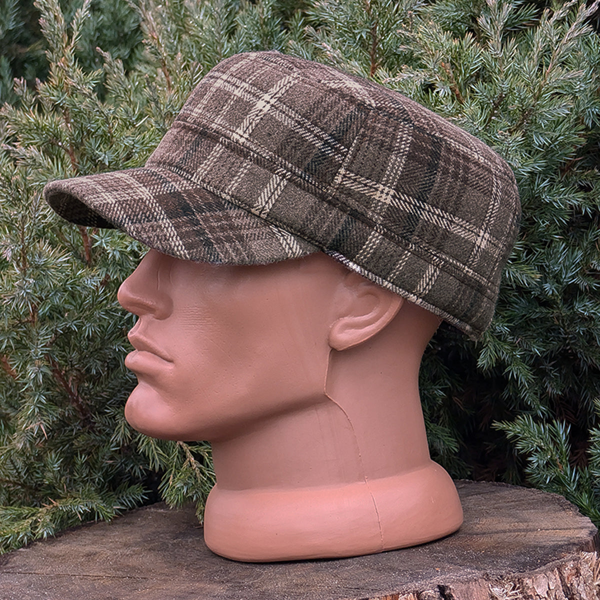 Cadet Cap in Tweed, Brown Plaid