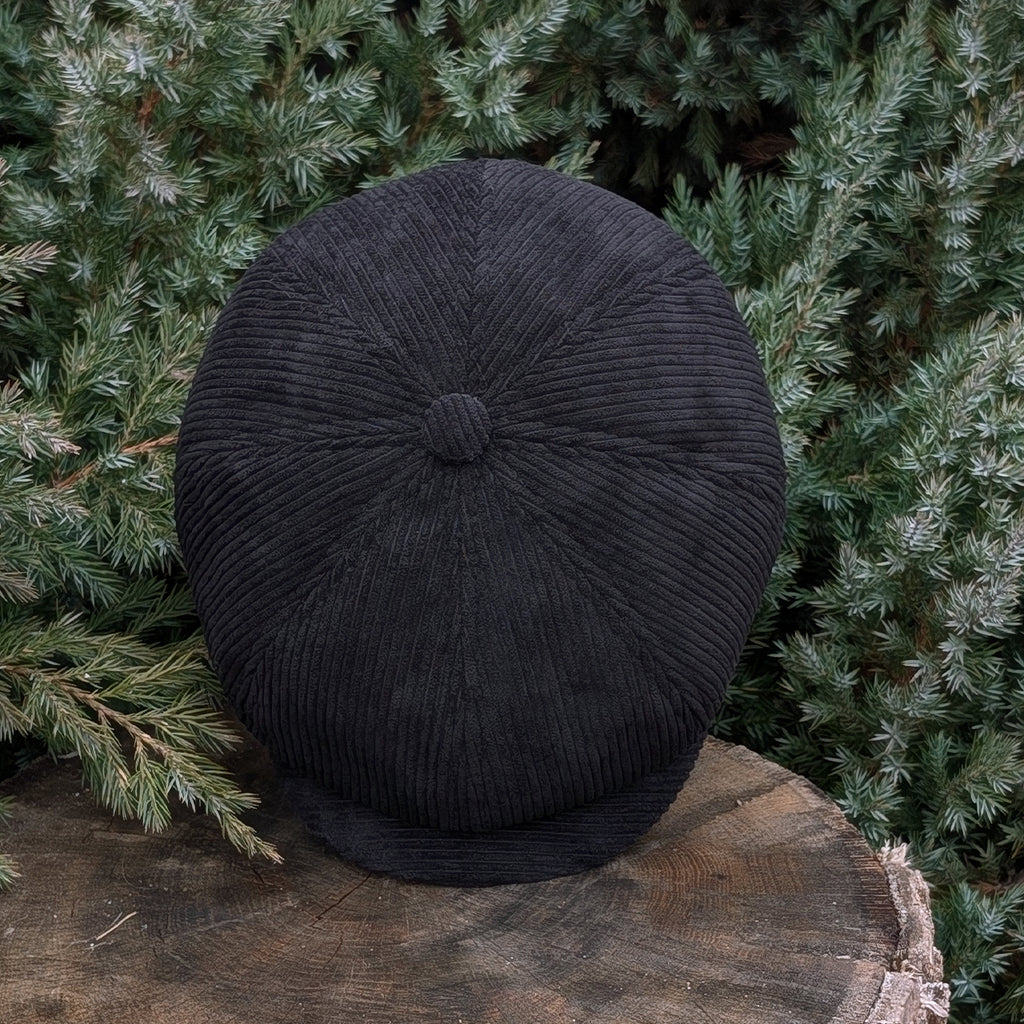 Black Corduroy Newsboy Cap