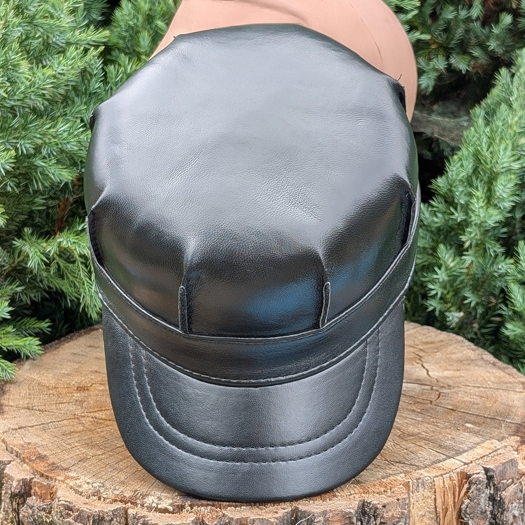 Cadet Cap in Genuine Leather, Black