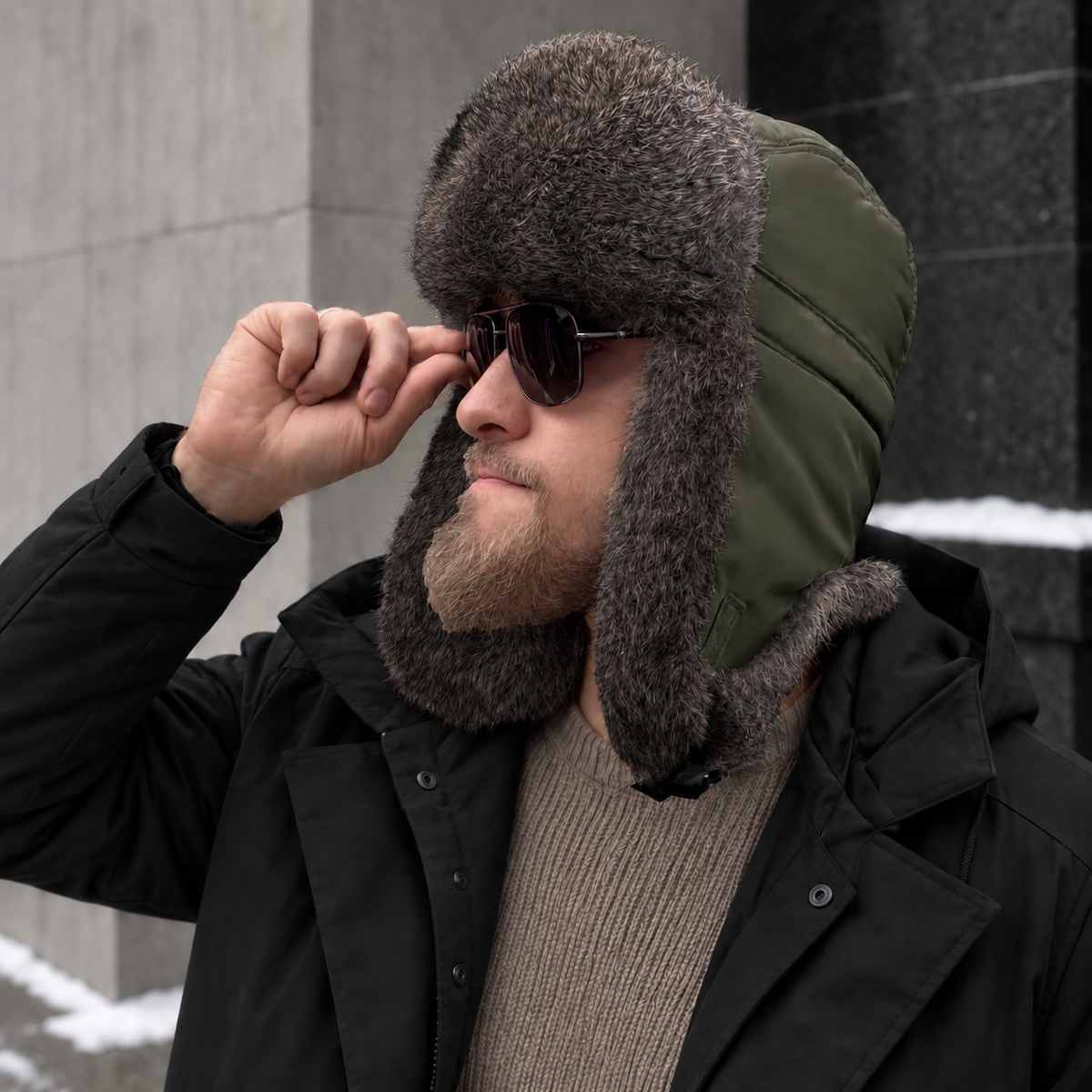 Rabbit Fur Ushanka Hat — Olive