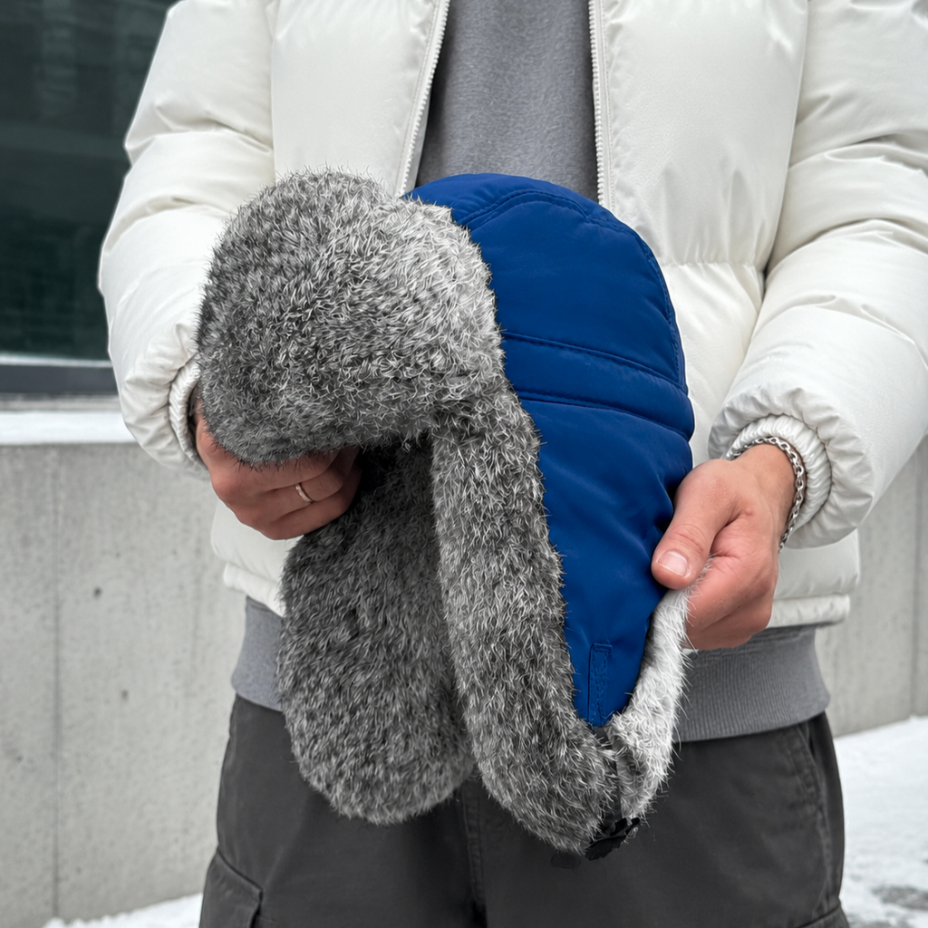 Rabbit Fur Ushanka Hat — Navy
