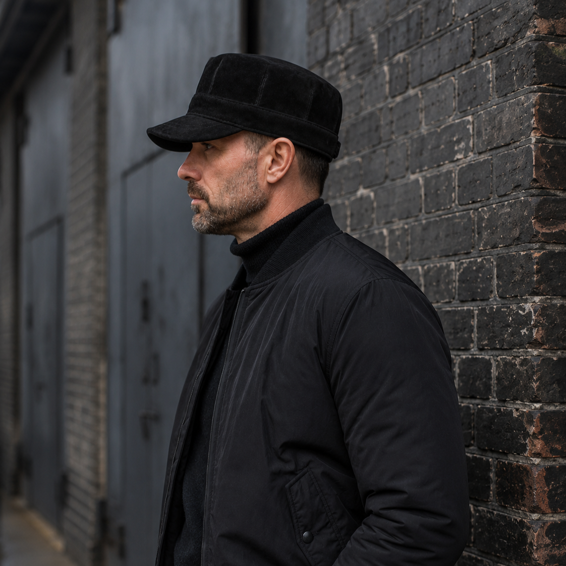 Cadet Cap in Genuine Suede, Black