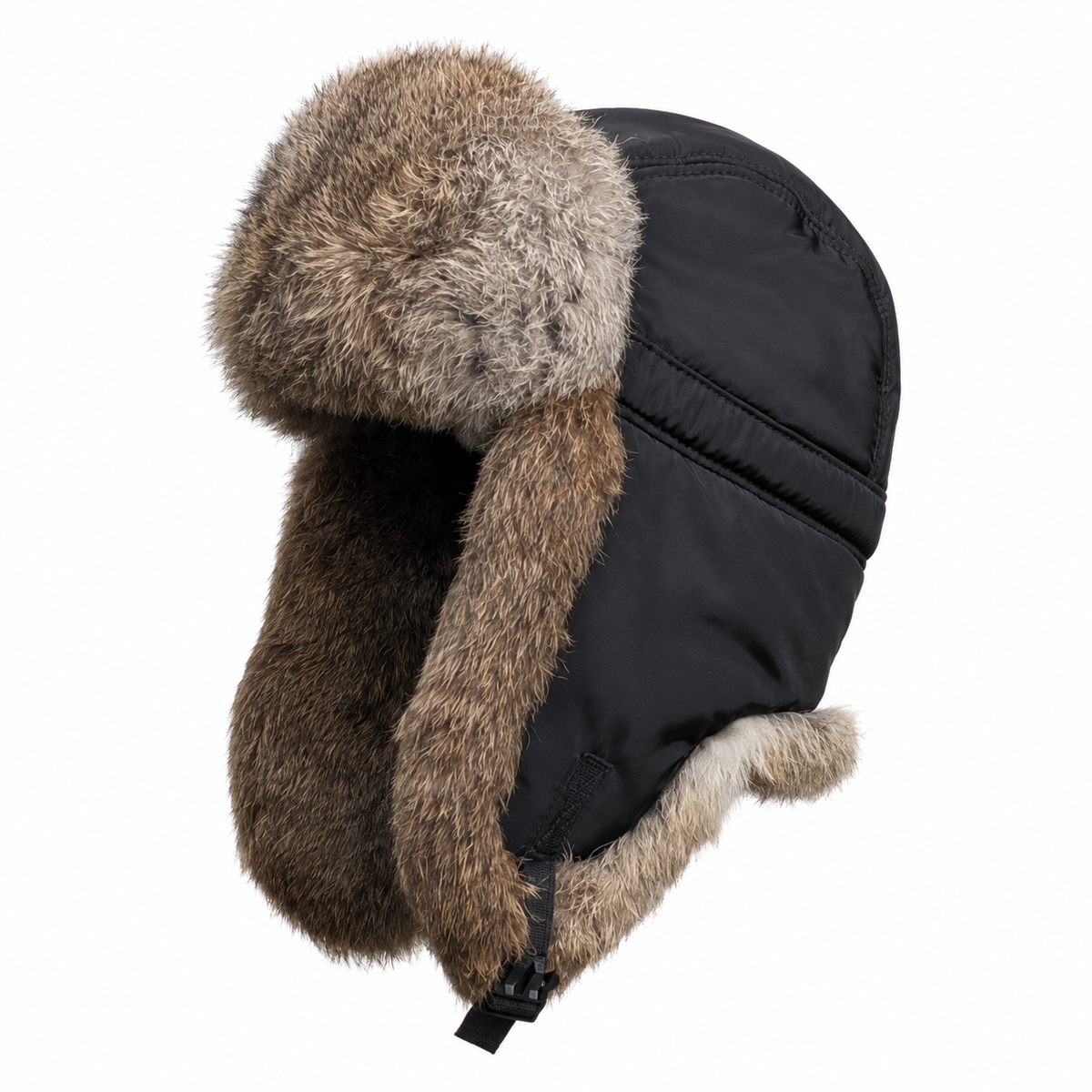 Rabbit Fur Ushanka Hat — Black