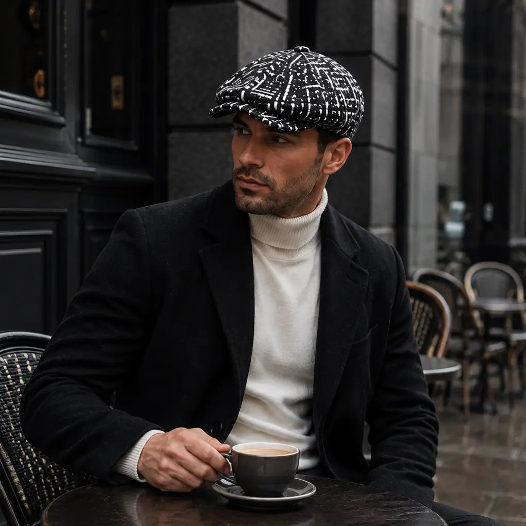 Black & White Bouclé Newsboy Cap