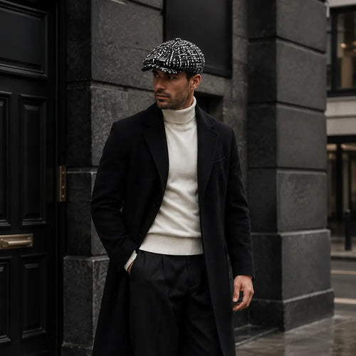 Black & White Bouclé Newsboy Cap