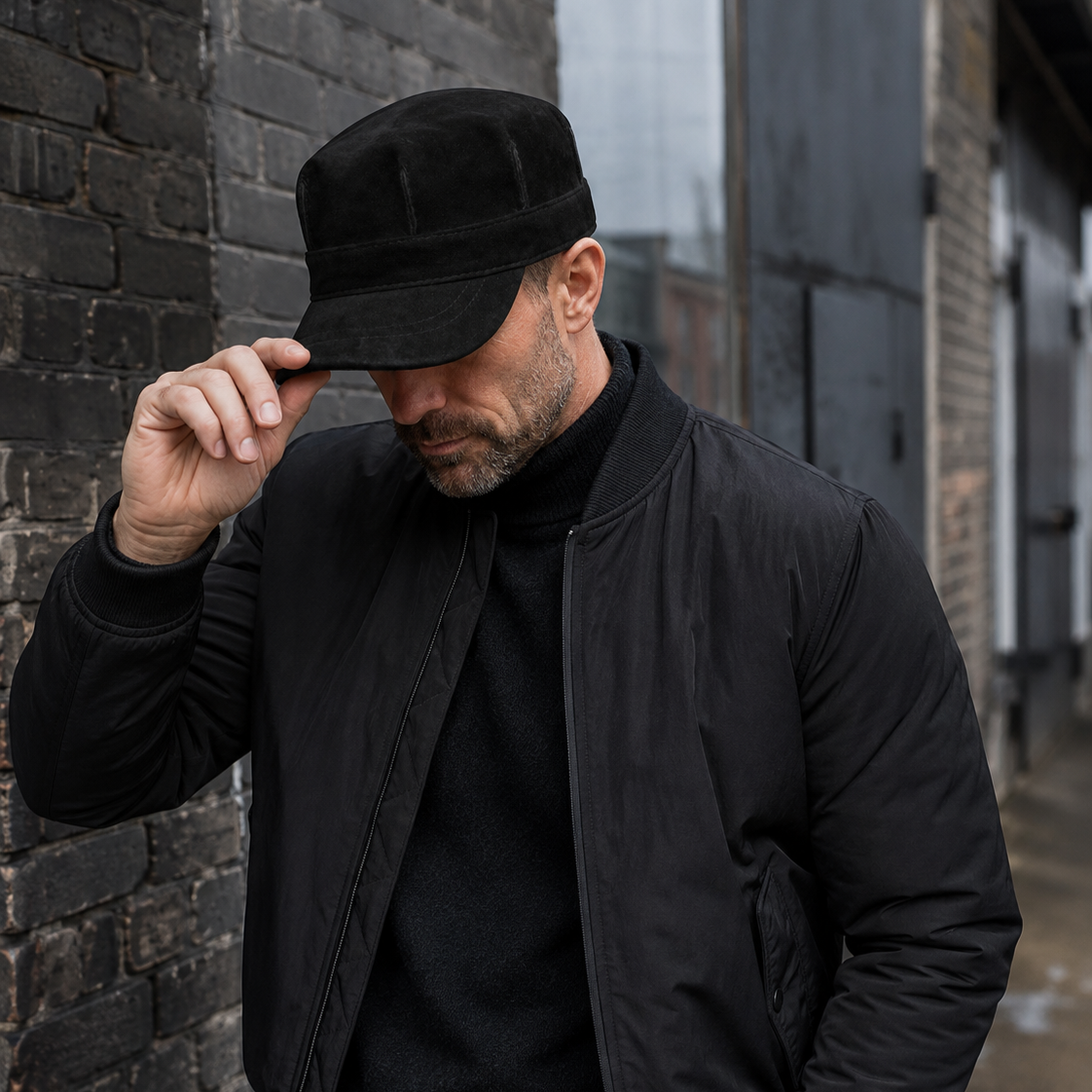 Cadet Cap in Genuine Suede, Black
