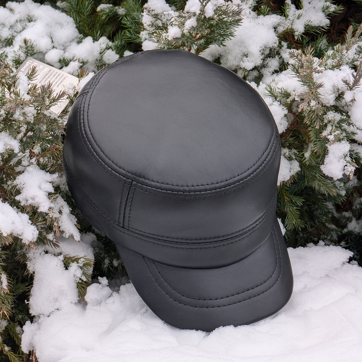 Cadet Cap in Genuine Leather, Black