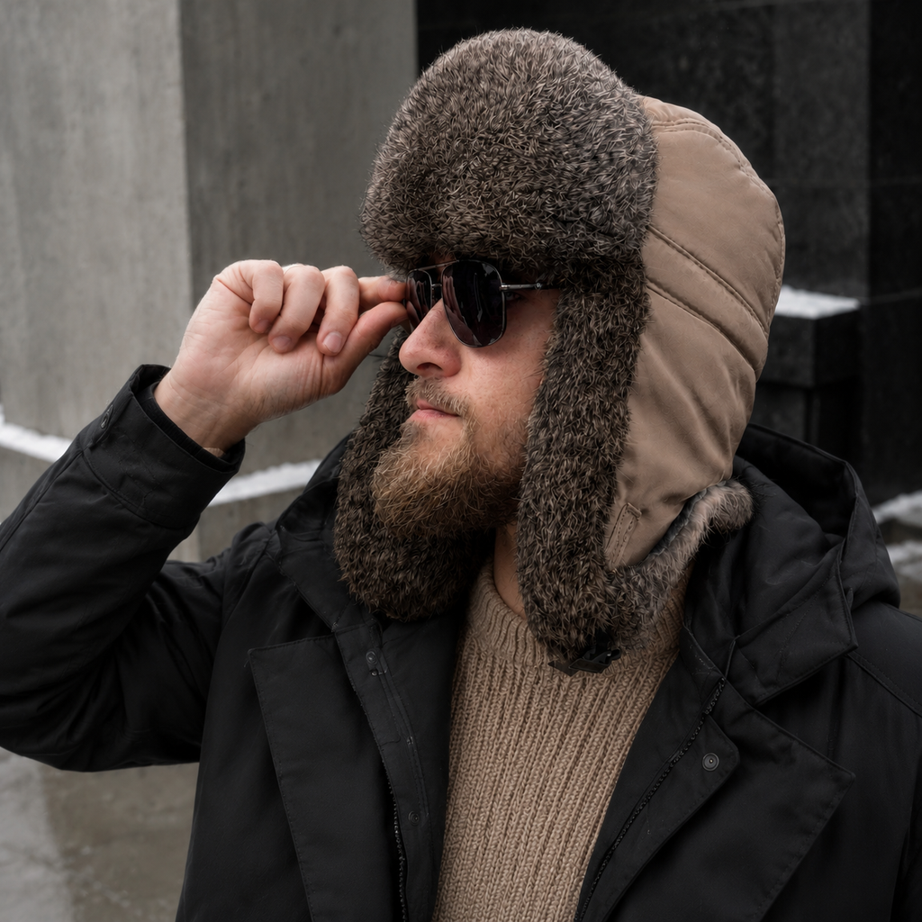 Rabbit Fur Ushanka Hat — Khaki