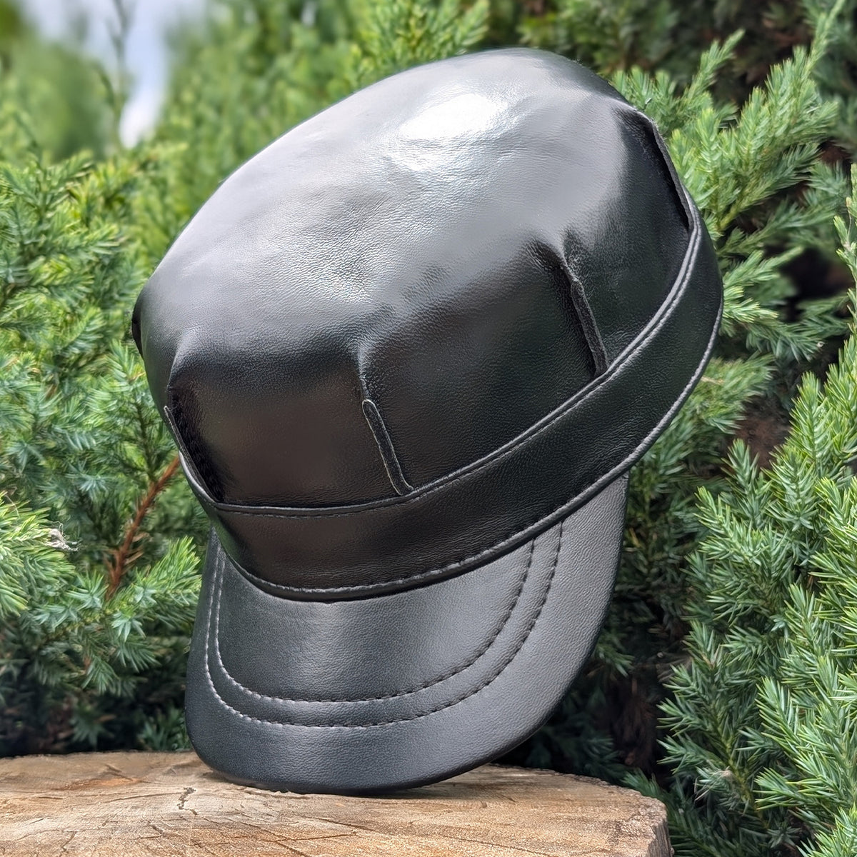 Cadet Cap in Genuine Leather, Black