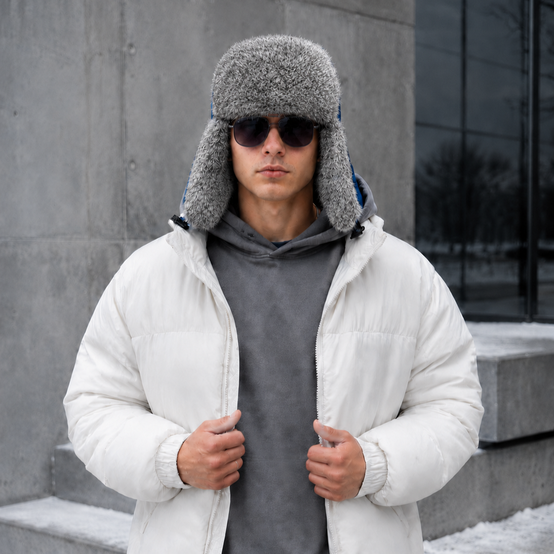 Rabbit Fur Ushanka Hat — Navy