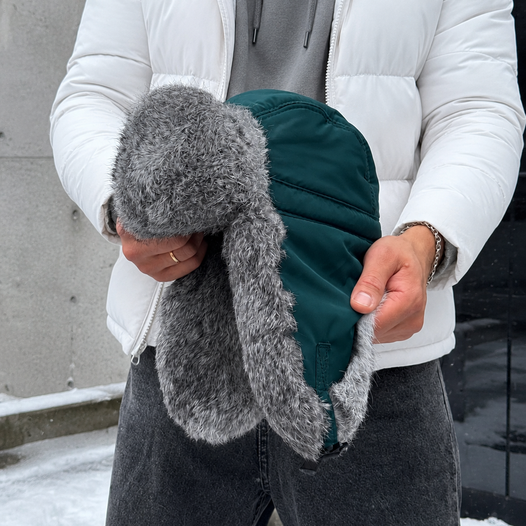 Rabbit Fur Ushanka Hat — Dark Green