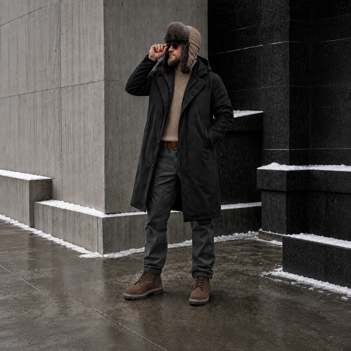 Rabbit Fur Ushanka Hat — Khaki