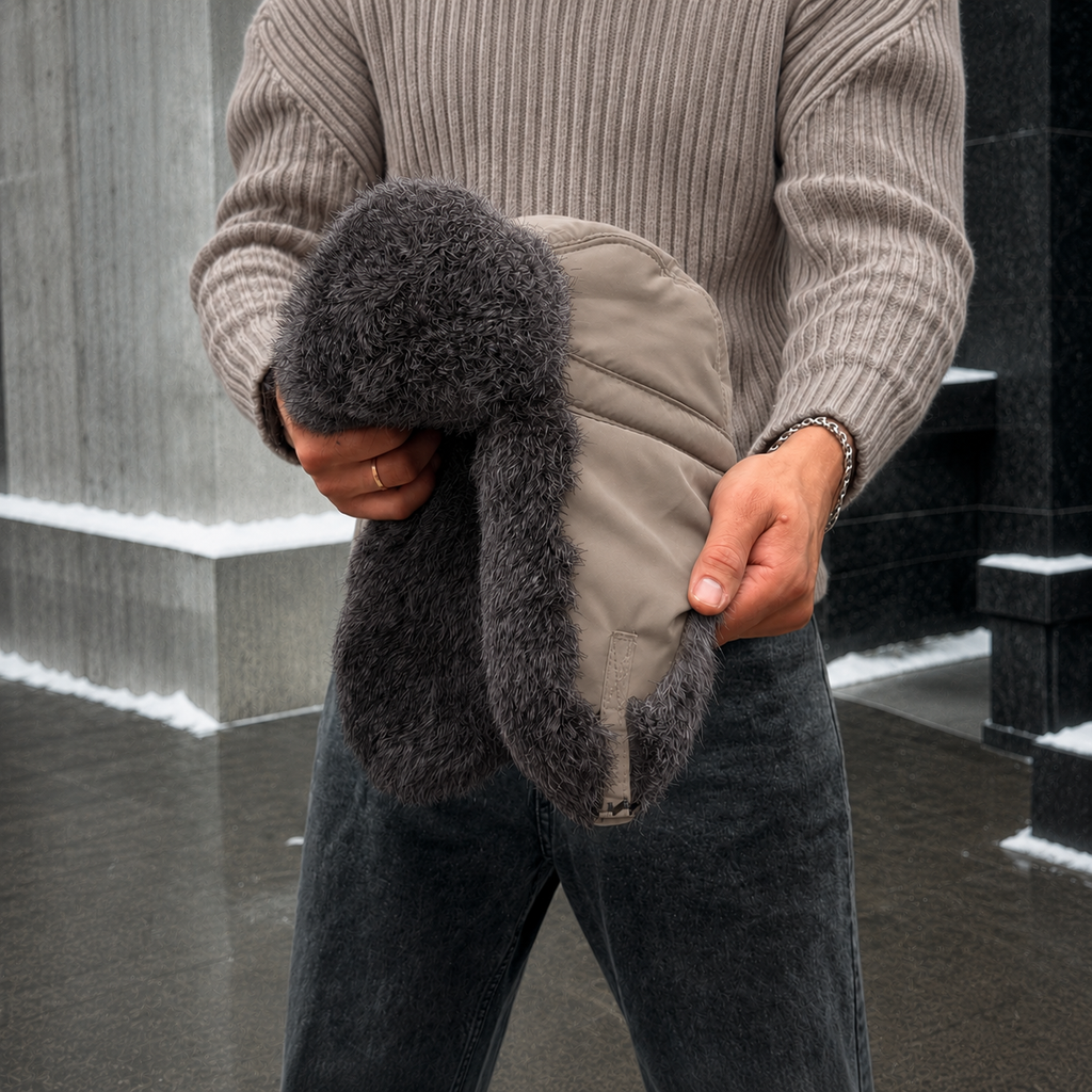 Rabbit Fur Ushanka Hat — Khaki