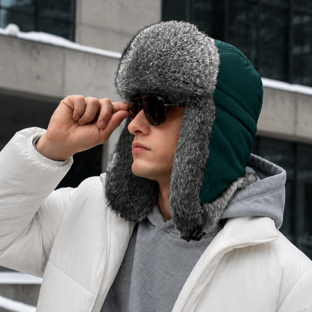 Rabbit Fur Ushanka Hat — Dark Green