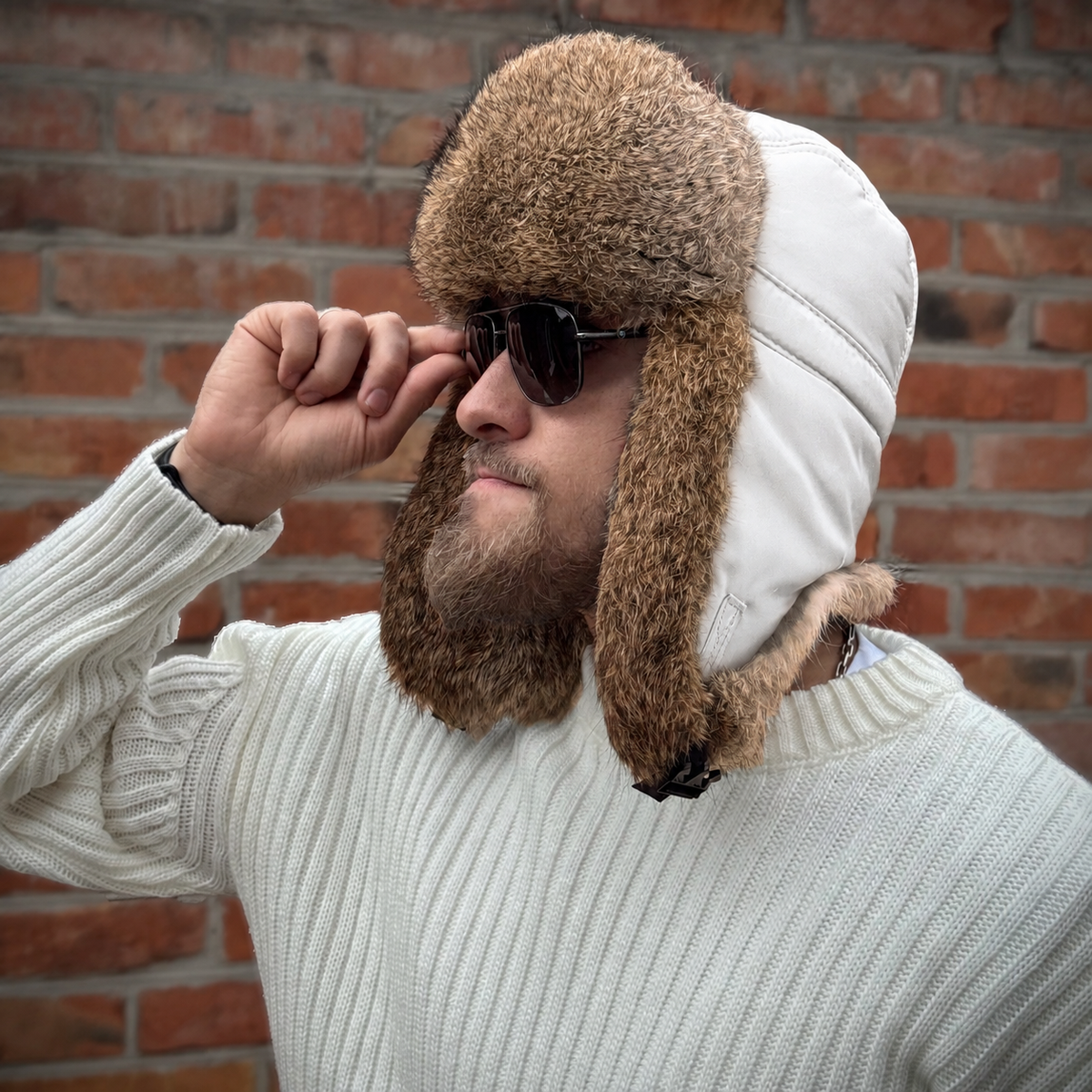 Rabbit Fur Ushanka Hat — White